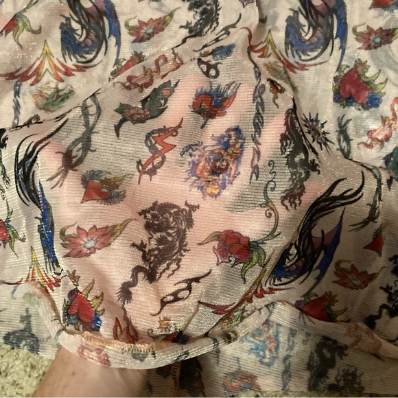 New Girl Order Dolls Kill 90s sheer tattoo print New School metallic mini dress - Picture 4 of 6